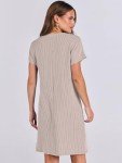 ANRABESS Womens Casual Summer Ribbed Knit Tunic Tshirt Mini Dresses 2025 Trendy Crewneck Short Sleeve Beach Loose Shift Dress Khaki Medium