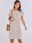 ANRABESS Womens Casual Summer Ribbed Knit Tunic Tshirt Mini Dresses 2025 Trendy Crewneck Short Sleeve Beach Loose Shift Dress Khaki Medium