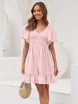 LILLUSORY Women's Flowy Casual Mini Dresses 2025 Summer Graduation Smocked V Neck Vacation Dress Dress with Pockets LightPink M