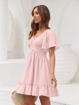 LILLUSORY Women's Flowy Casual Mini Dresses 2025 Summer Graduation Smocked V Neck Vacation Dress Dress with Pockets LightPink M