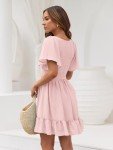 LILLUSORY Women's Flowy Casual Mini Dresses 2025 Summer Graduation Smocked V Neck Vacation Dress Dress with Pockets LightPink M