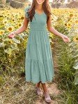 MEROKEETY Women's Summer Casual Ruffle Midi Dress V Neck Smocked Flowy Long Sun Dress, Sage, XL