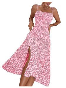 Floerns Women's Summer Split Thigh Spaghetti Strap Cami Midi Floral Dress Pastel Pink Medium