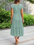 MEROKEETY Women's Summer Casual Ruffle Midi Dress V Neck Smocked Flowy Long Sun Dress, Sage, XL