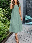 MEROKEETY Women's Summer Casual Ruffle Midi Dress V Neck Smocked Flowy Long Sun Dress, Sage, XL