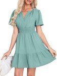 Simplee Women's Casual Short Sleeve Mini Dress Summer Beach Cotton Linen Sun Dress V Neck Pastel Wedding Guest Dress (Sage Green M)
