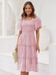 LILLUSORY Spring Midi Graduation Bridal Baby Shower Dresses Women 2024 Summer Casual Flowy Bridal Sun Sundress Trendy Brunch Cute Ladies Vacation Smocked Teacher Clothes Outfits Pink