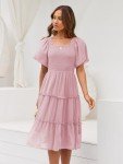 LILLUSORY Spring Midi Graduation Bridal Baby Shower Dresses Women 2024 Summer Casual Flowy Bridal Sun Sundress Trendy Brunch Cute Ladies Vacation Smocked Teacher Clothes Outfits Pink