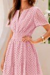 PRETTYGARDEN Womens 2025 Summer Short Dress V Neck Short Sleeve A Line Hollow Out Lace Ruffle Cute Casual Beach Party Dresses (Pink,Large)