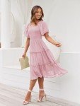 LILLUSORY Spring Midi Graduation Bridal Baby Shower Dresses Women 2024 Summer Casual Flowy Bridal Sun Sundress Trendy Brunch Cute Ladies Vacation Smocked Teacher Clothes Outfits Pink