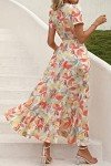 PRETTYGARDEN Women's Summer Wrap Maxi Dress Casual Boho Floral V Neck Short Sleeve Ruffle Hem Split Beach Long Dresses (White Floral,Large)