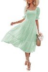 MEROKEETY Women's 2025 Chiffon Swiss Dot Summer Dress Short Lantern Sleeve Swing Midi Dress, Mint, L