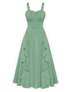 Belle Poque Midi Dress for Wedding Guest Pastel Dress for Women Long Summer Dress Sage Green Dress for Women XL