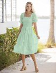 MEROKEETY Women's 2025 Chiffon Swiss Dot Summer Dress Short Lantern Sleeve Swing Midi Dress, Mint, L