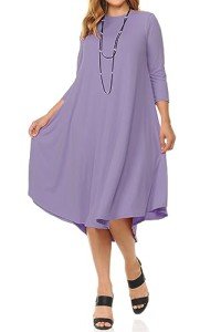 Pastel by Vivienne Women's Plus Size Swing Dress – 3/4 Sleeve Elegant Flowy A-Line Midi – Soft & Comfortable Tunic for Casual or Party Wear X-Large Lilac
