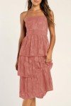 Ferlema Womens Casual Sleeveless Midi Dress Boho Lace Floral Square Neck Ruffle Tiered Wedding Guest Dresses Bean Paste X-Large