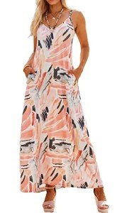 Women's Casual Dresses Beach Swimwear Cover Up Flowy Beach Vacation Long Maxi Dresses with Pockets(M,Pastel Print)
