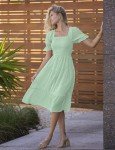 MEROKEETY Women's 2025 Chiffon Swiss Dot Summer Dress Short Lantern Sleeve Swing Midi Dress, Mint, L