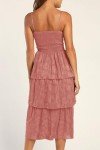 Ferlema Womens Casual Sleeveless Midi Dress Boho Lace Floral Square Neck Ruffle Tiered Wedding Guest Dresses Bean Paste X-Large