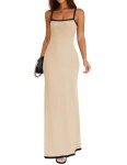 ZESICA Women's 2025 Summer Spaghetti Straps Maxi Dress Sleeveless Square Neck Lightweight Long Beach Dresses,Apricot,Medium