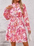 MASCOMODA Fall Dresses for Women 2024 Elegant Long Sleeve Button Short Floral Dress Chiffon A-Line Tie Waist Flowy Mini Dress(Rose Pink Floral,Medium)
