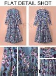 BLENCOT Women's Casual Boho Floral Printed Deep V Neck Loose Long Sleeve Long Evening Dress Ruched Cocktail Party Maxi Wedding Dress Blue Medium
