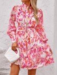 MASCOMODA Fall Dresses for Women 2024 Elegant Long Sleeve Button Short Floral Dress Chiffon A-Line Tie Waist Flowy Mini Dress(Rose Pink Floral,Medium)