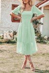 MEROKEETY Women's 2025 Chiffon Swiss Dot Summer Dress Short Lantern Sleeve Swing Midi Dress, Mint, L