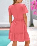 BTFBM Women's Casual V Neck Dresses 2025 Summer Spring Short Sleeve Sundress Smocked Waist A Line Tiered Mini Dress(Bean Paste Red, Large)