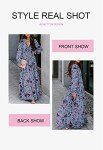 BLENCOT Women's Casual Boho Floral Printed Deep V Neck Loose Long Sleeve Long Evening Dress Ruched Cocktail Party Maxi Wedding Dress Blue Medium