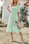 MEROKEETY Women's 2025 Chiffon Swiss Dot Summer Dress Short Lantern Sleeve Swing Midi Dress, Mint, L