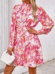 MASCOMODA Fall Dresses for Women 2024 Elegant Long Sleeve Button Short Floral Dress Chiffon A-Line Tie Waist Flowy Mini Dress(Rose Pink Floral,Medium)
