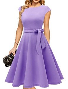 DRESSTELLS Women's Cocktail Dresses, Formal Summer Wedding Guest Church Modest Graduation Party Fit Flare Vintage Pastel Purple Dress Lavender XL