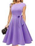 DRESSTELLS Women's Cocktail Dresses, Formal Summer Wedding Guest Church Modest Graduation Party Fit Flare Vintage Pastel Purple Dress Lavender XL