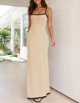ZESICA Women's 2025 Summer Spaghetti Straps Maxi Dress Sleeveless Square Neck Lightweight Long Beach Dresses,Apricot,Medium