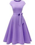 DRESSTELLS Women's Cocktail Dresses, Formal Summer Wedding Guest Church Modest Graduation Party Fit Flare Vintage Pastel Purple Dress Lavender XL