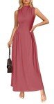 MITILLY Women's 2025 Summer Casual Sleeveless Mock Neck Drop Waist Dress Vacation Swing Beach Maxi Dresses with Pockets Bean Paste Pink Small