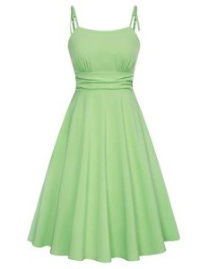 Belle Pouqe Graduation Dress for Women Spaghetti Strap Knee Length Dress with Pockets Pastel Dress Green XXL