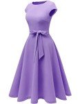 DRESSTELLS Women's Cocktail Dresses, Formal Summer Wedding Guest Church Modest Graduation Party Fit Flare Vintage Pastel Purple Dress Lavender XL