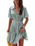UEAL Womens Summer Dresses Pastel Spring Swing Short Sleeve Sun Dress for Women 2025 Medium Green-B