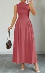 MITILLY Women's 2025 Summer Casual Sleeveless Mock Neck Drop Waist Dress Vacation Swing Beach Maxi Dresses with Pockets Bean Paste Pink Small