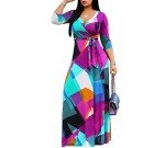 FANDEE Plus Size Maxi Dress for Women Casual Summer Sundress V-Neck 3/4 Sleeve Multicoloured Medium