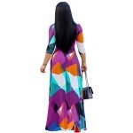 FANDEE Plus Size Maxi Dress for Women Casual Summer Sundress V-Neck 3/4 Sleeve Multicoloured Medium