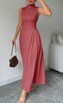 MITILLY Women's 2025 Summer Casual Sleeveless Mock Neck Drop Waist Dress Vacation Swing Beach Maxi Dresses with Pockets Bean Paste Pink Small
