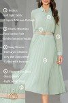 AbleTree Business Casual Shirt Dress for Women Long Sleeves Pleated Midi Dresses with Belt Mint Green