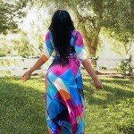 FANDEE Plus Size Maxi Dress for Women Casual Summer Sundress V-Neck 3/4 Sleeve Multicoloured Medium