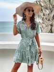 UEAL Womens Summer Dresses Pastel Spring Swing Short Sleeve Sun Dress for Women 2025 Medium Green-B