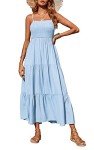 PRETTYGARDEN Women's Summer Maxi Dress 2025 Casual Boho Sleeveless Spaghetti Strap Smocked Tiered Long Beach Vacation Sundresses (Blue,XL)