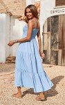 PRETTYGARDEN Women's Summer Maxi Dress 2025 Casual Boho Sleeveless Spaghetti Strap Smocked Tiered Long Beach Vacation Sundresses (Blue,XL)