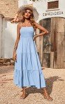 PRETTYGARDEN Women's Summer Maxi Dress 2025 Casual Boho Sleeveless Spaghetti Strap Smocked Tiered Long Beach Vacation Sundresses (Blue,XL)